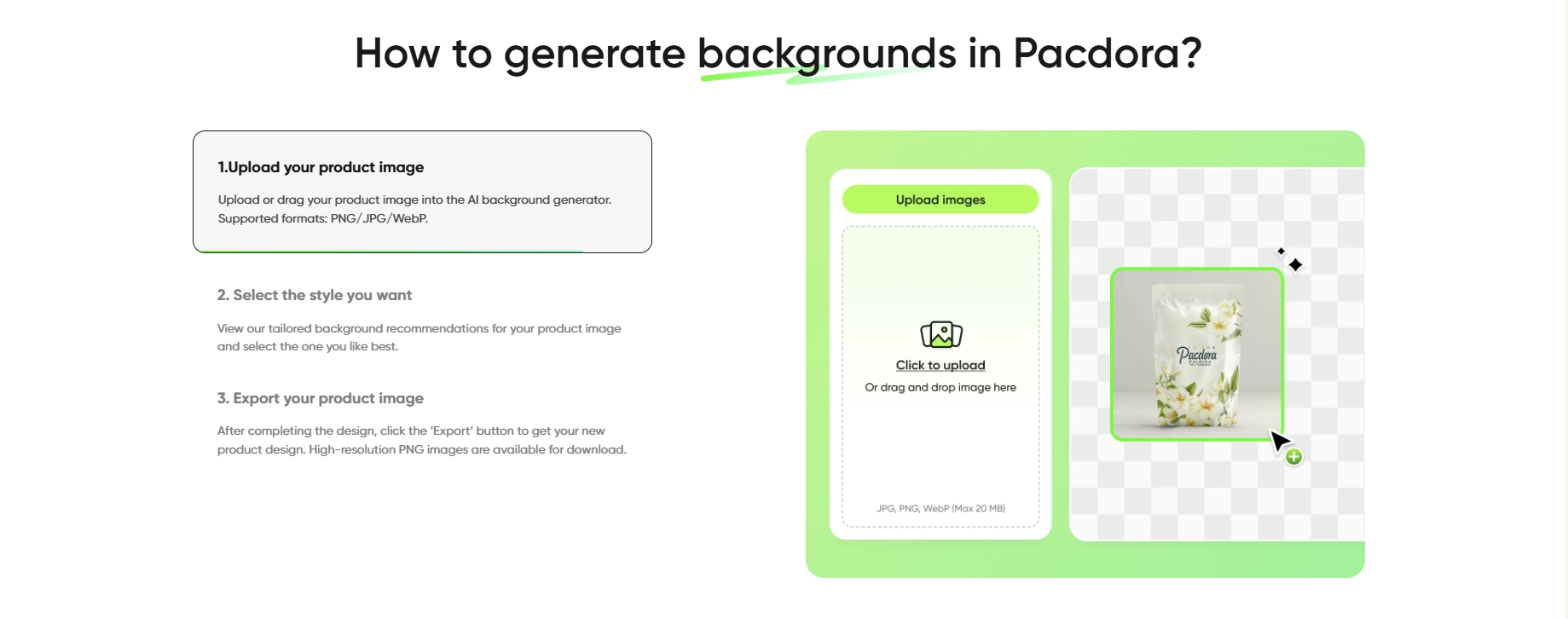 Pacdora AI Background Generator Screenshot