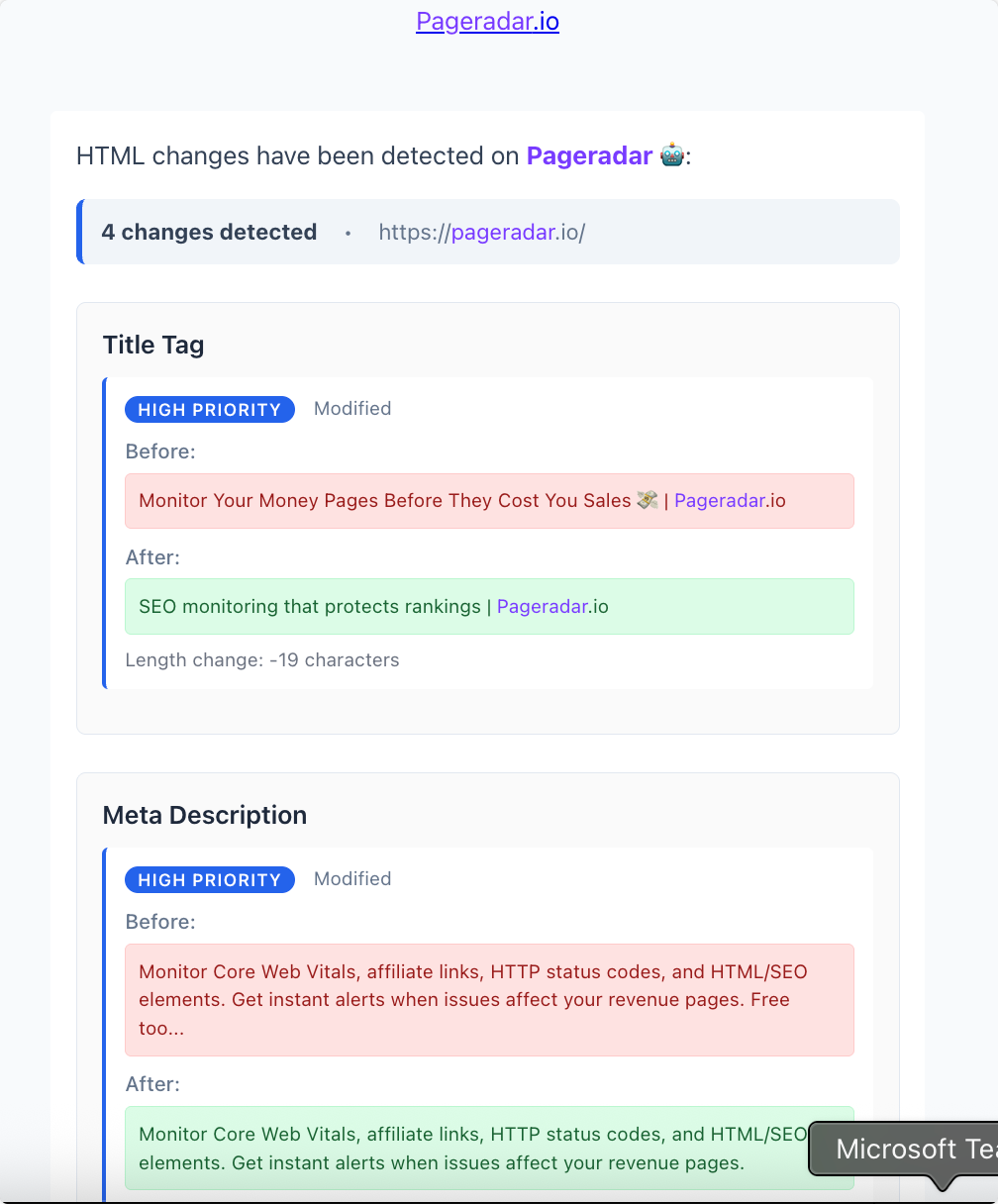Pageradar Screenshot