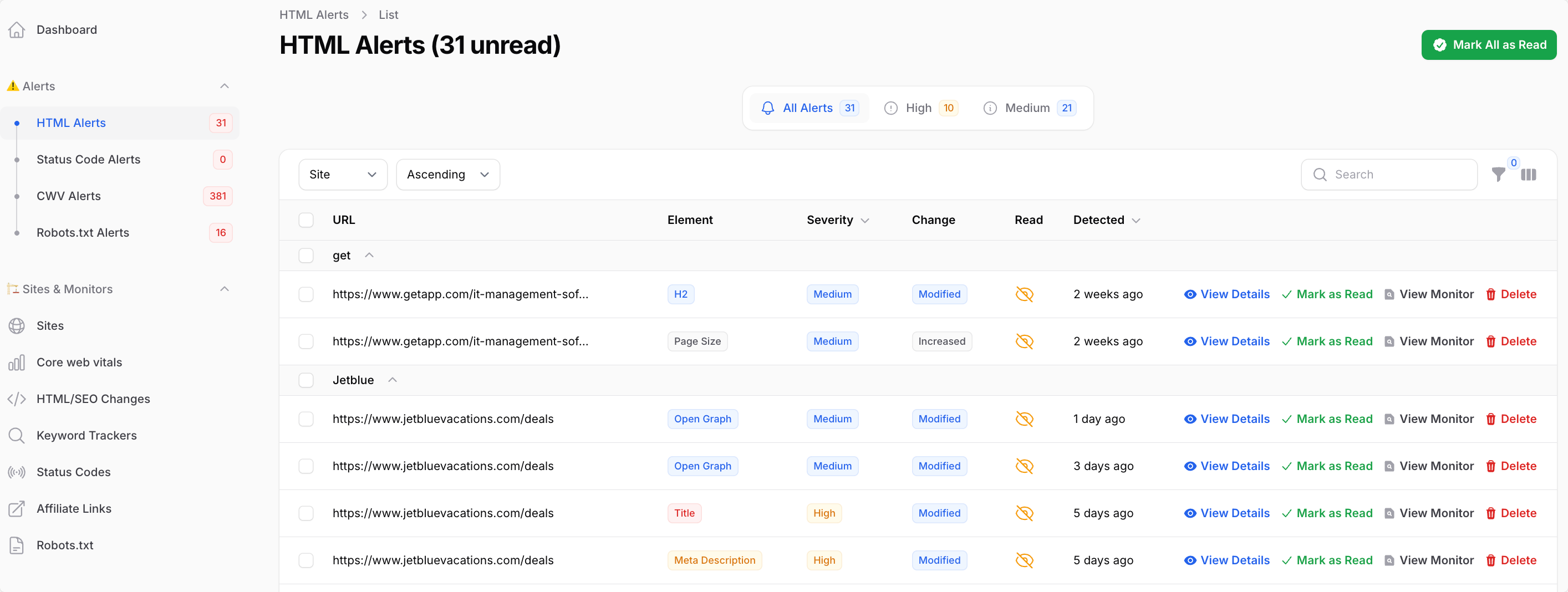 Pageradar Screenshot