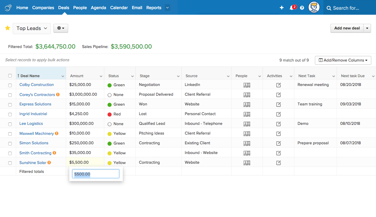 Pipeline CRM Screenshot