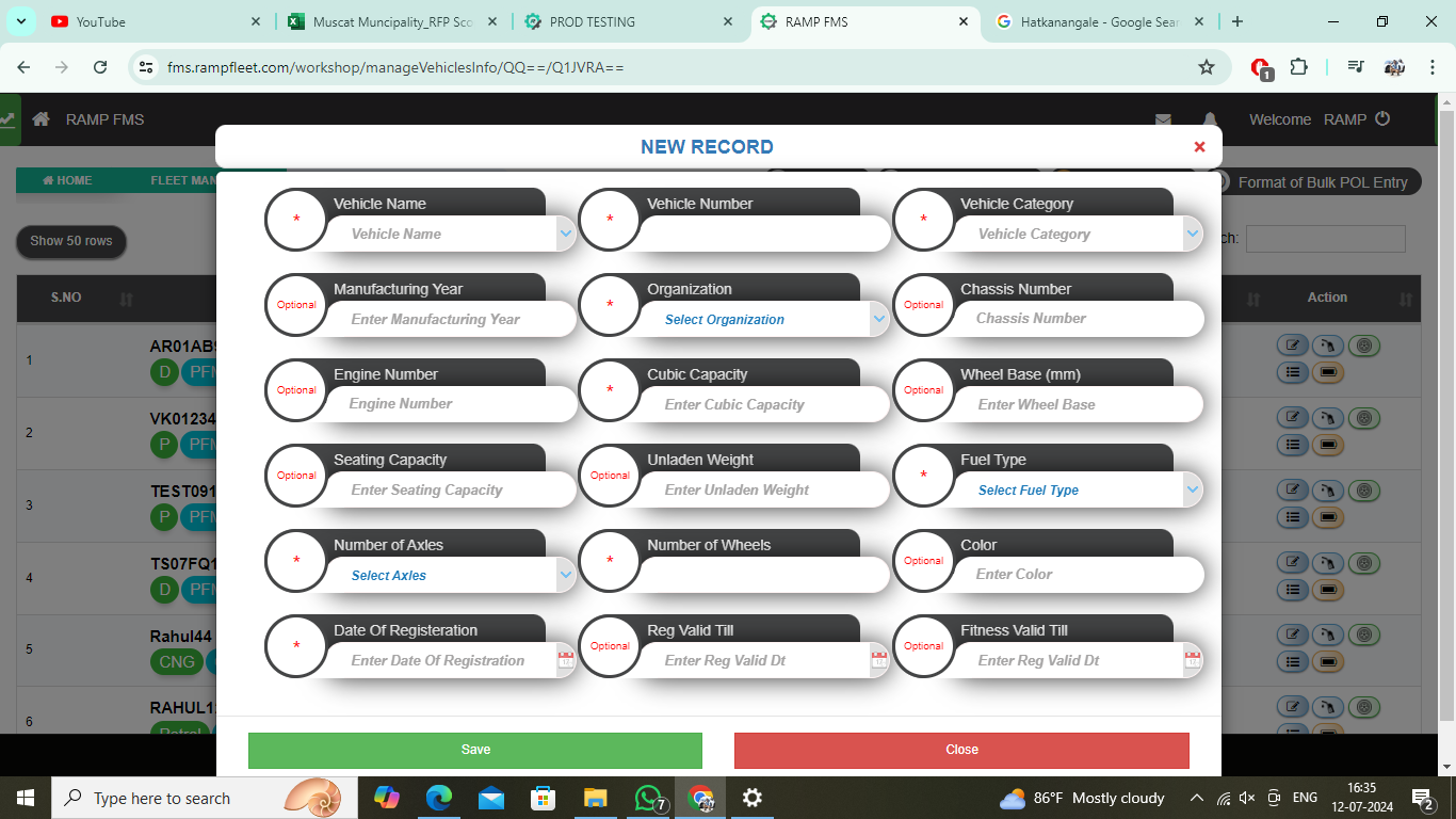 RAMP Fleet Maintenance Software Screenshot