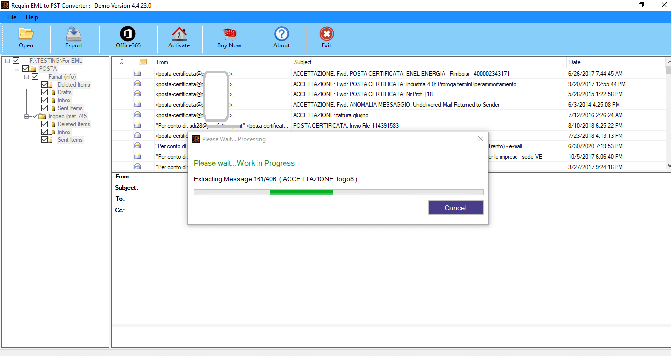 Regain EML to PST Converter Screenshot
