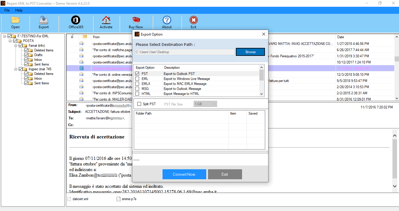 Regain EML to PST Converter Screenshot