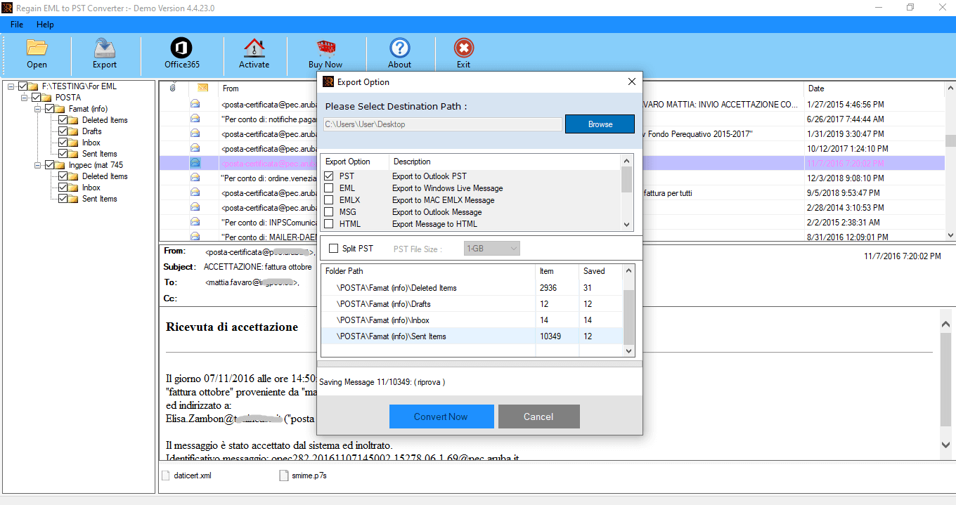 Regain EML to PST Converter Screenshot