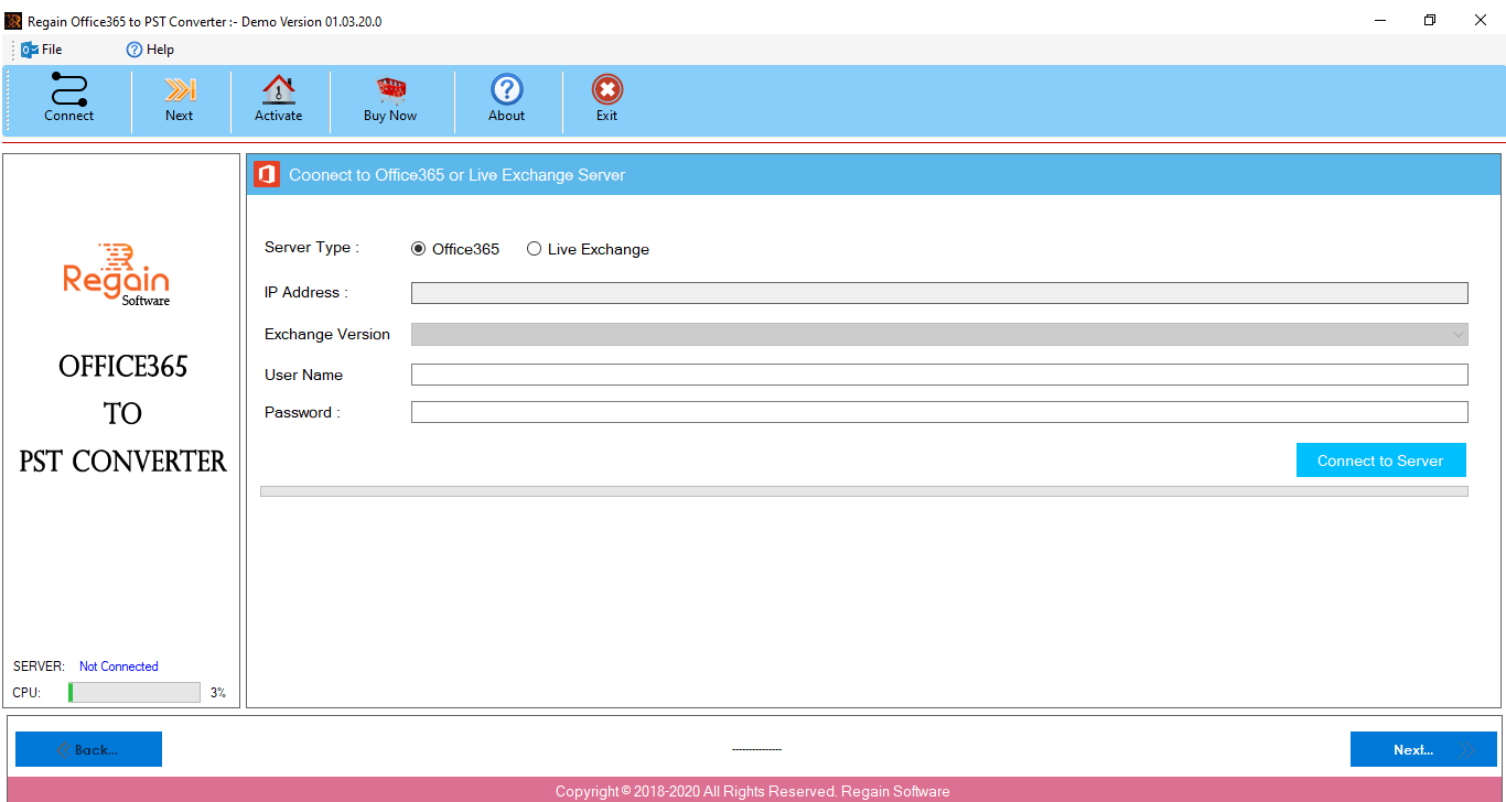Regain Office 365 Email Backup Tool Screenshot