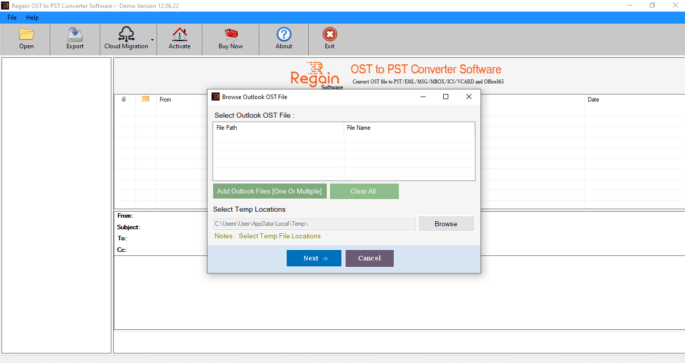 Regain OST to PST Converter Screenshot