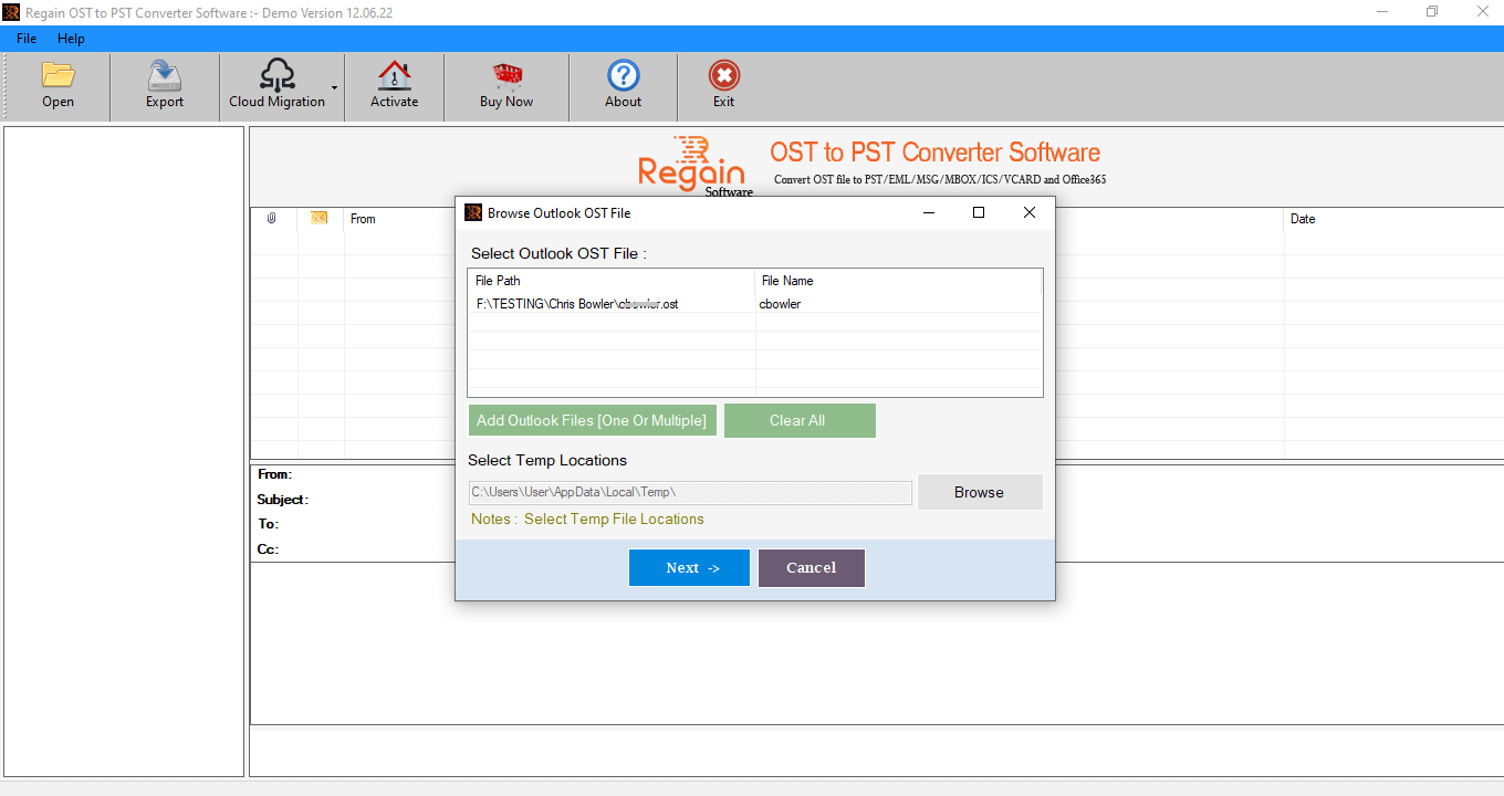 Regain OST to PST Converter Screenshot