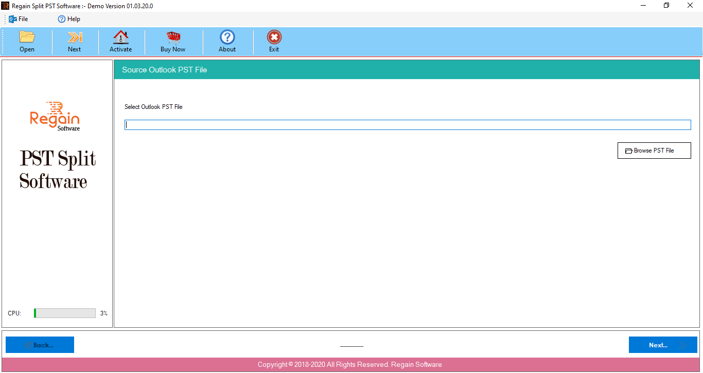 Regain PST Splitter Screenshot