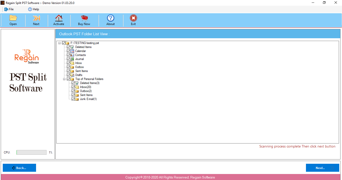 Regain PST Splitter Screenshot