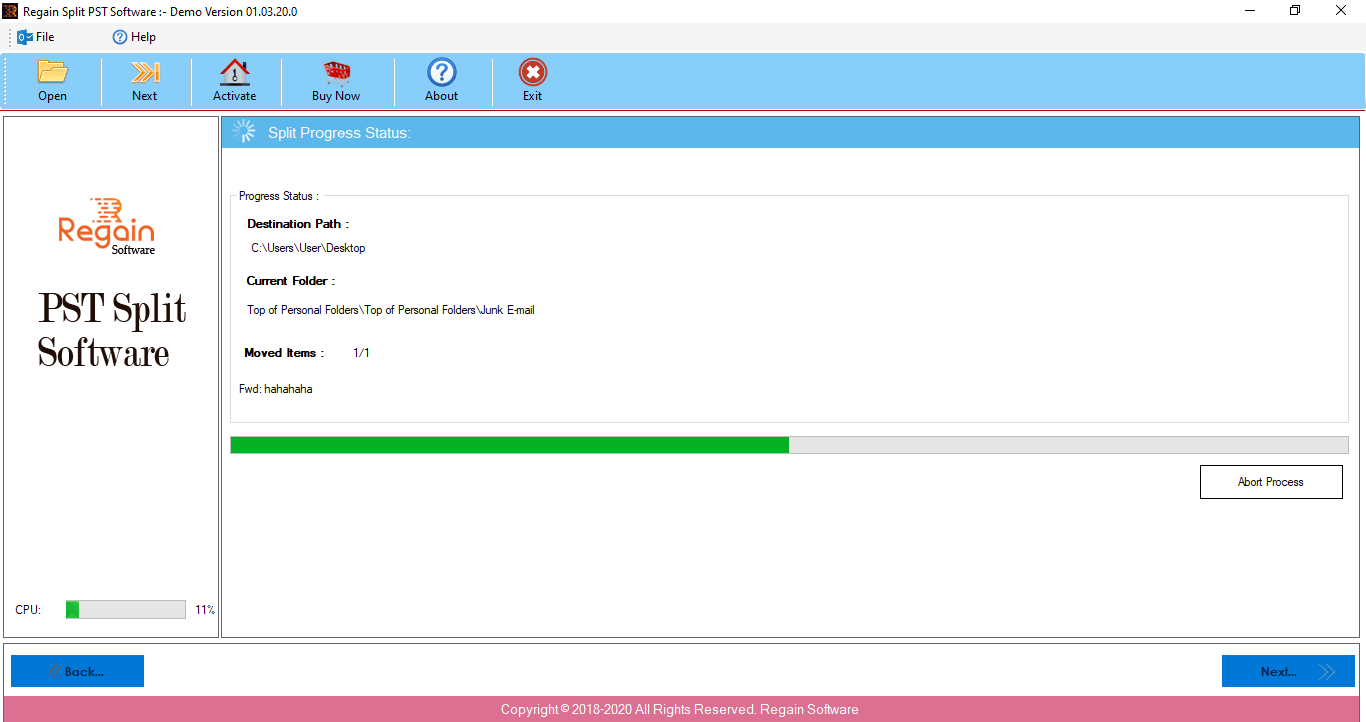 Regain PST Splitter Screenshot