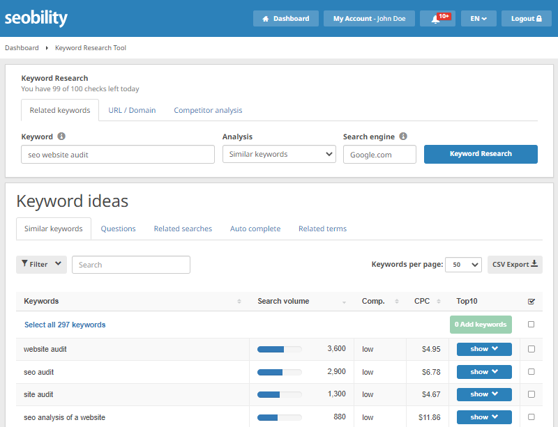Seobility screenshot & Video