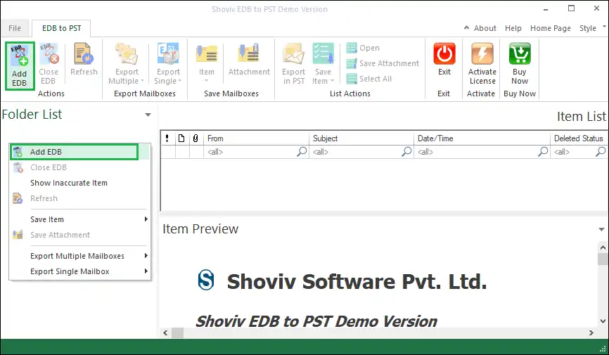 Shoviv EDB to PST Converter Tool Screenshot