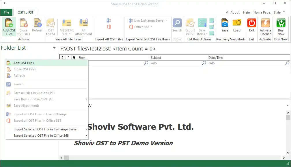 Shoviv Exchange OST Recovery Software Screenshot