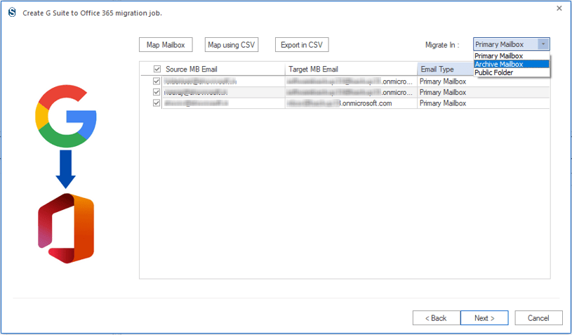 Shoviv G Suite to Office 365 Migration Tool Screenshot