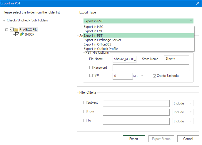 Shoviv MBOX Converter Screenshot
