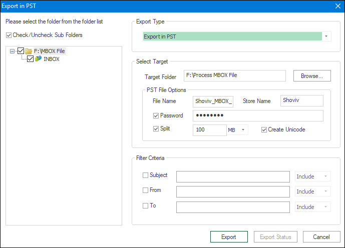 Shoviv MBOX Converter Screenshot