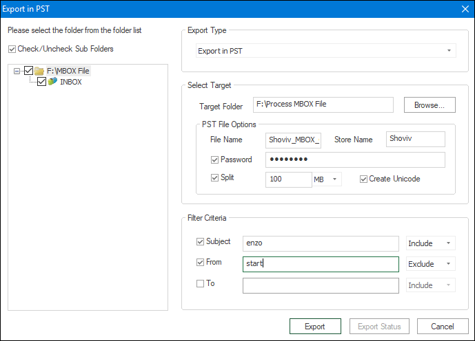 Shoviv MBOX Converter Screenshot