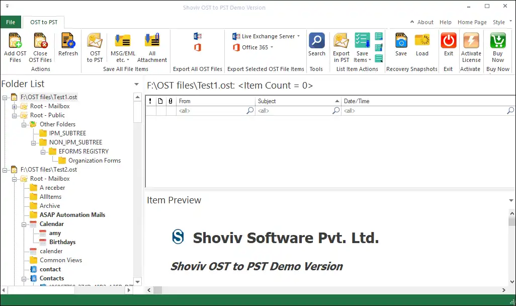 Shoviv OST to PST Converter Tool Screenshot