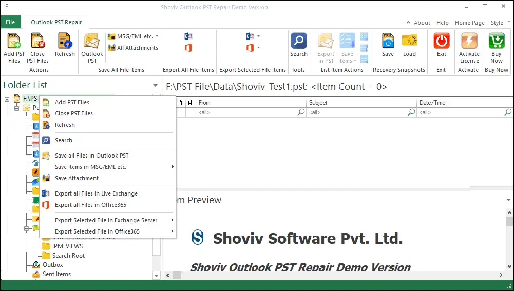 Shoviv Outlook PST Repair Tool Screenshot