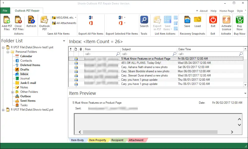 Shoviv Outlook PST Repair Tool Screenshot
