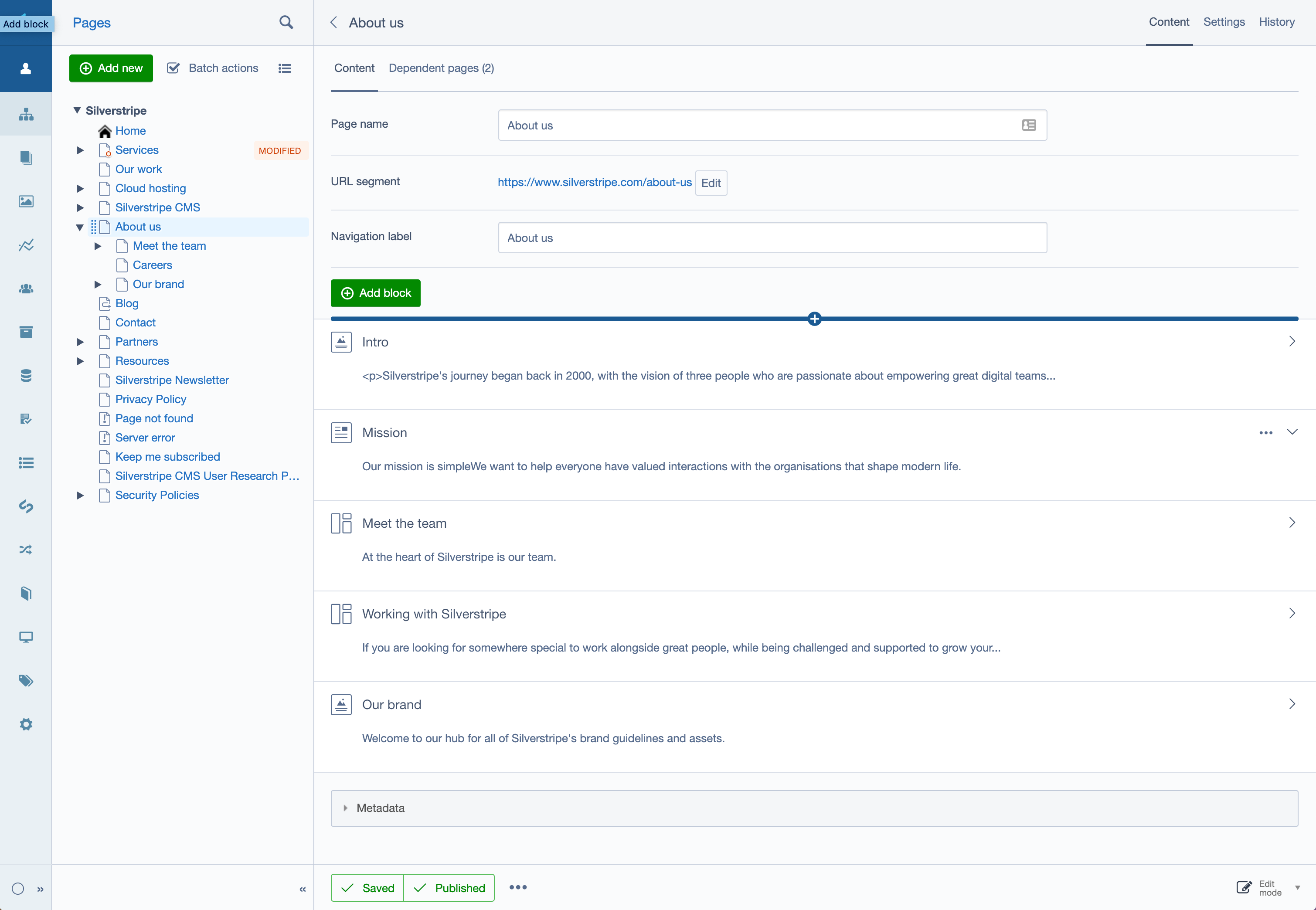 Silverstripe CMS Screenshot