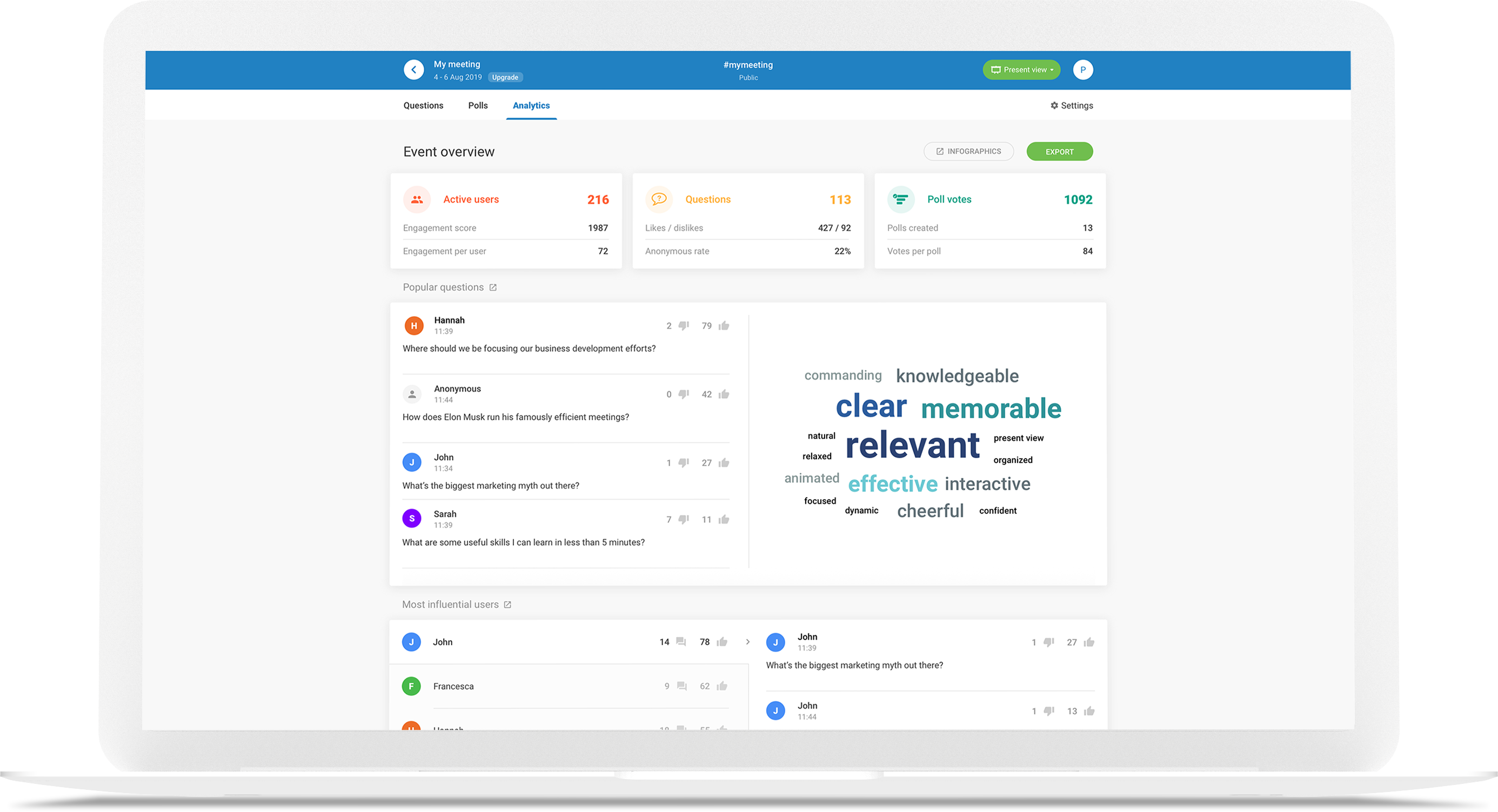 Slido screenshot & Video
