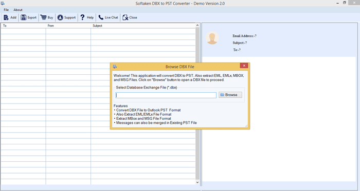Softaken DBX to PST Converter Screenshot