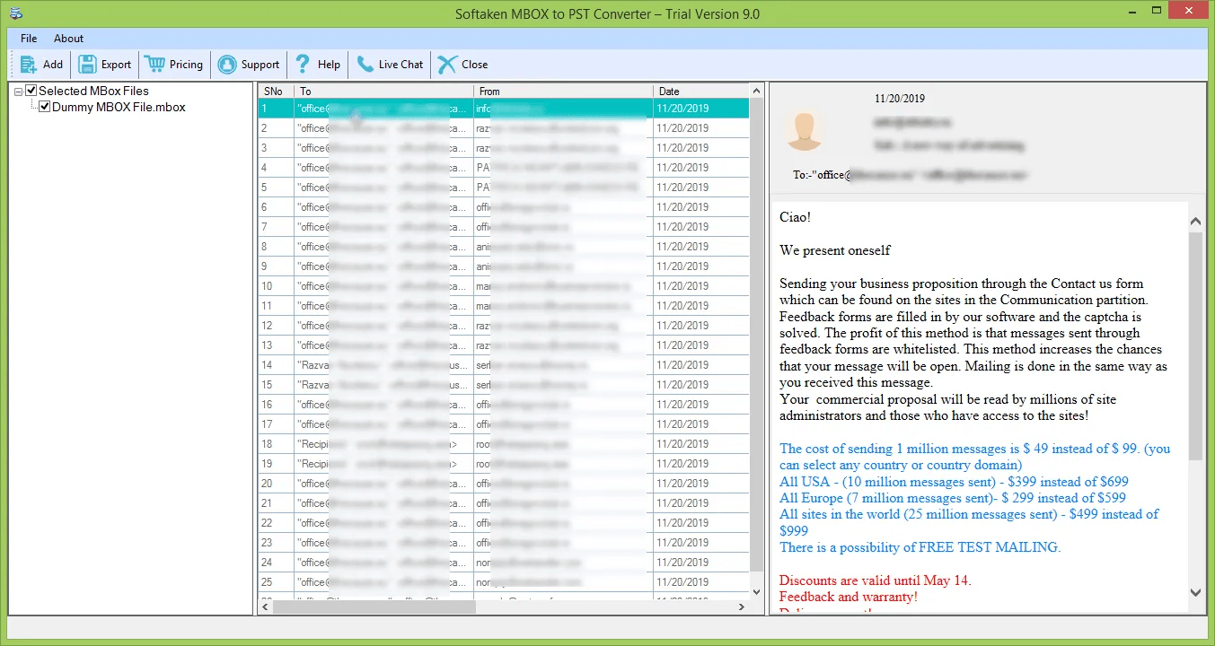 Softaken MBOX to PST Converter Screenshot
