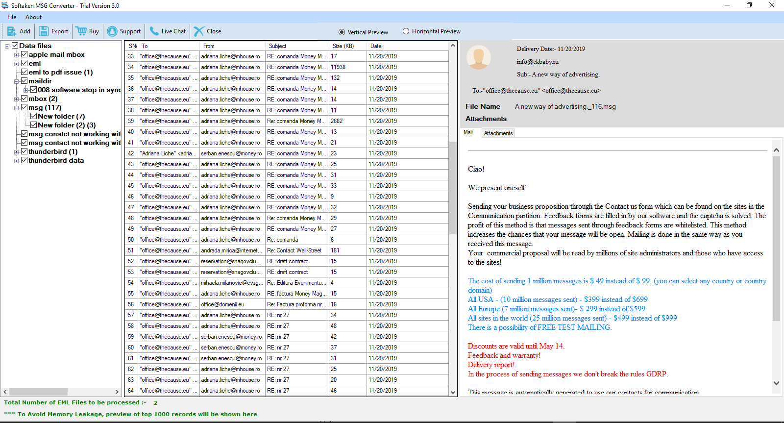 Softaken MSG to PST Converter Screenshot