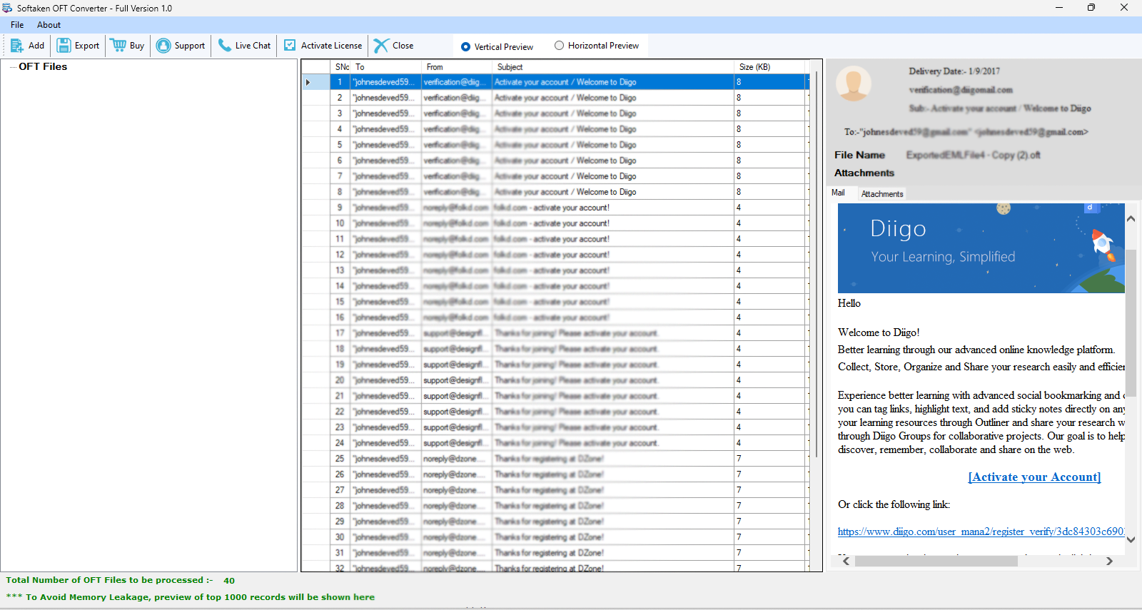 Softaken OFT Converter Screenshot