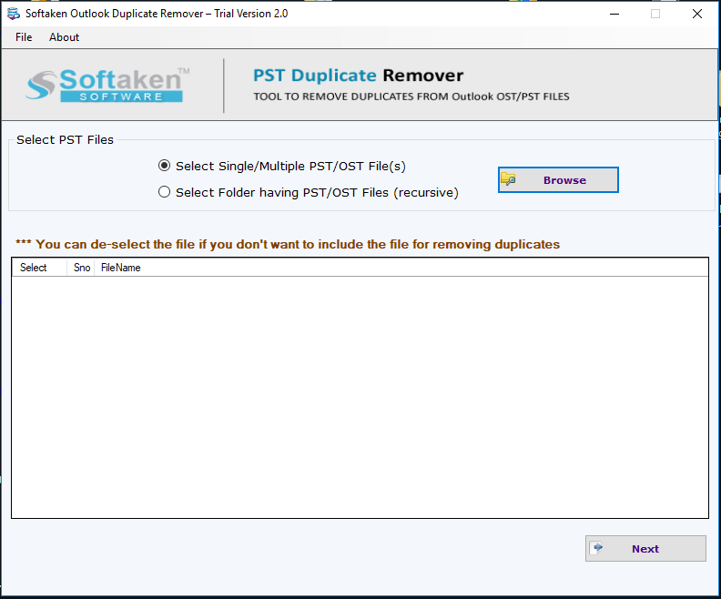 Softaken PST Duplicate Remover Screenshot
