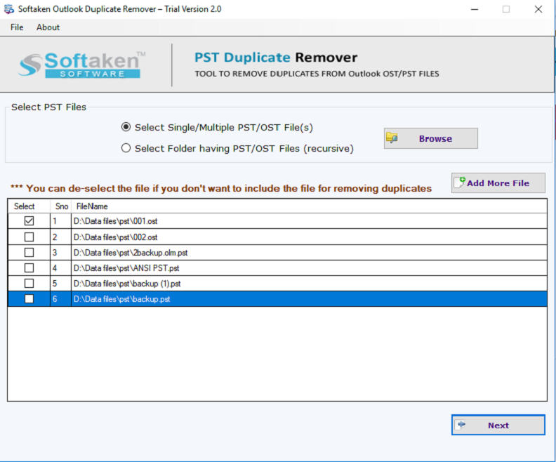 Softaken PST Duplicate Remover Screenshot