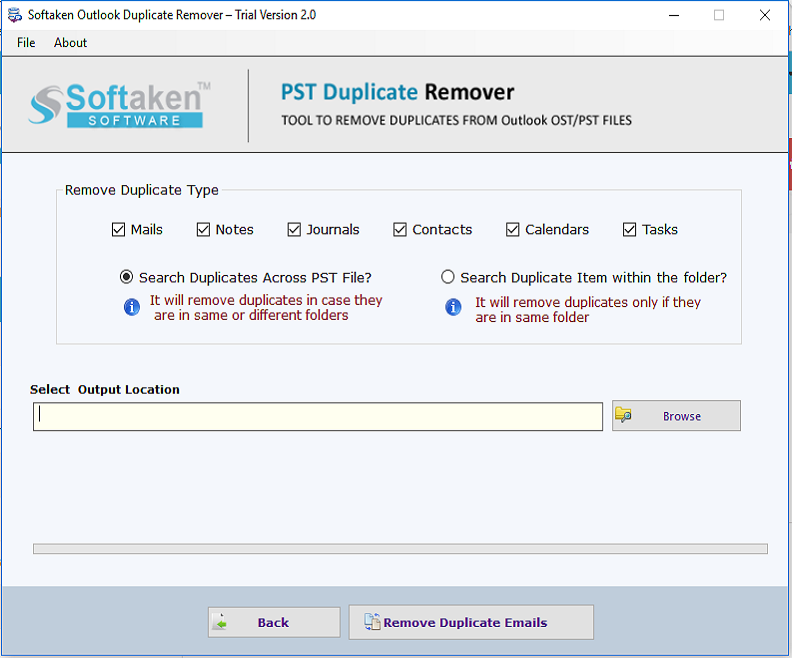 Softaken PST Duplicate Remover Screenshot