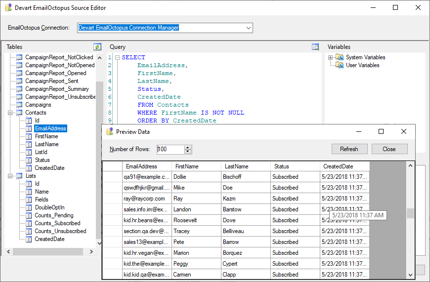SSIS Data Flow Components for EmailOctopus screenshot & Video