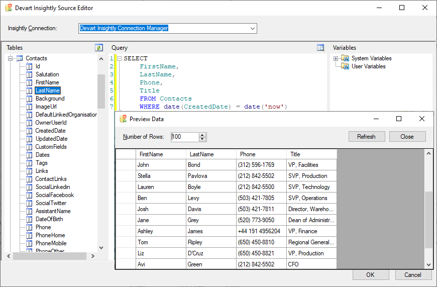SSIS Data Flow Components for Insightly CRM Screenshot