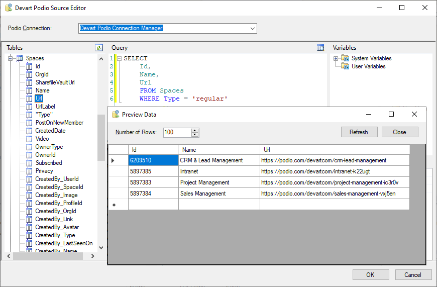 SSIS Data Flow Components for Podio Screenshot