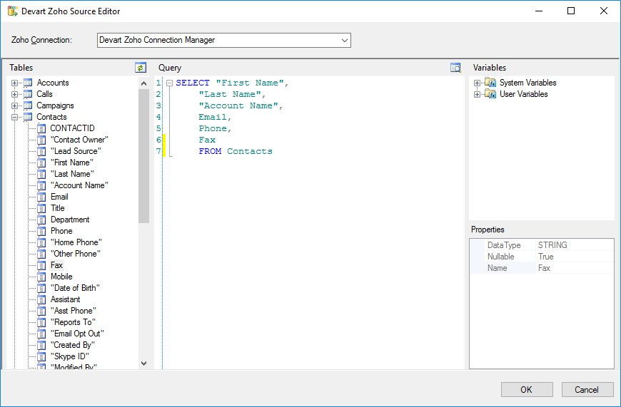 SSIS Data Flow Components for Zoho CRM Screenshot