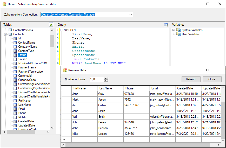 SSIS Data Flow Components for Zoho Inventory Screenshot