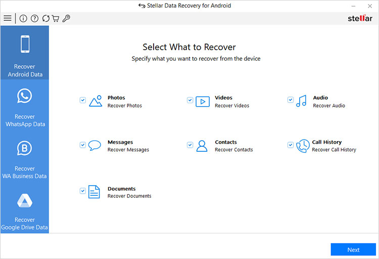Stellar Data Recovery Android Screenshot