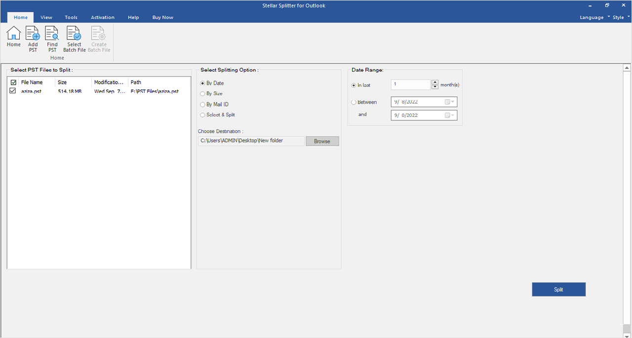 Stellar Splitter for Outlook v10.0.0.0 Screenshot
