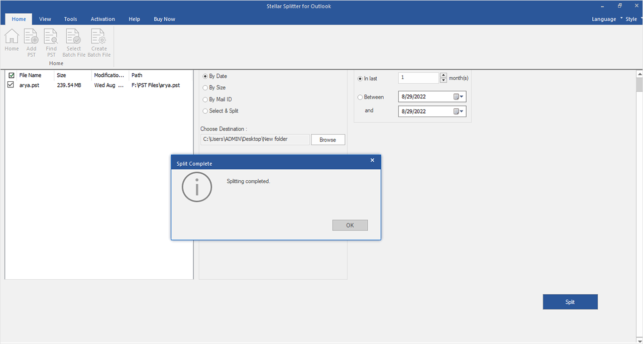 Stellar Splitter for Outlook v10.0.0.0 Screenshot