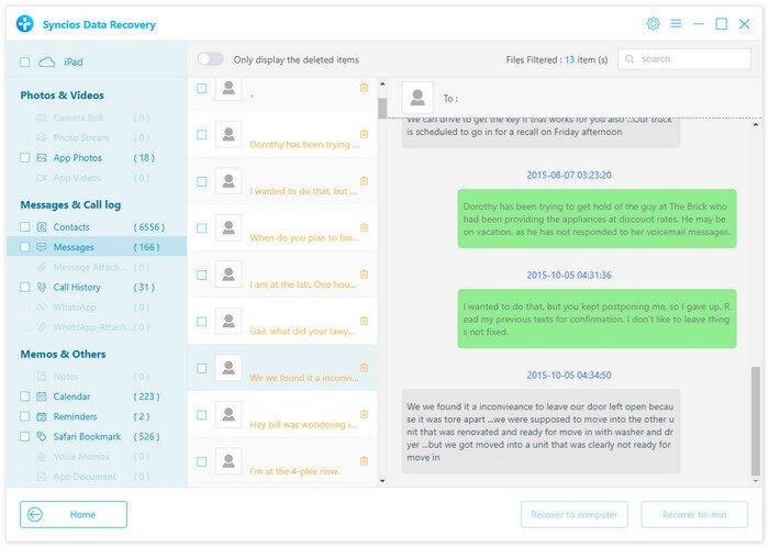 Syncios iOS Data Recovery Screenshot