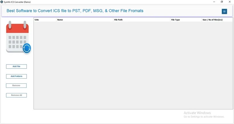 SysInfo ICS Converter Tool Screenshot