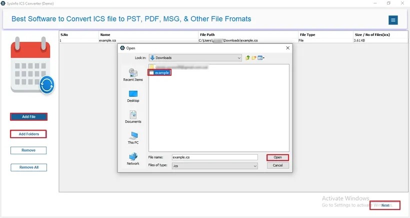 SysInfo ICS Converter Tool Screenshot