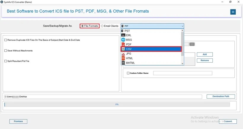SysInfo ICS Converter Tool Screenshot