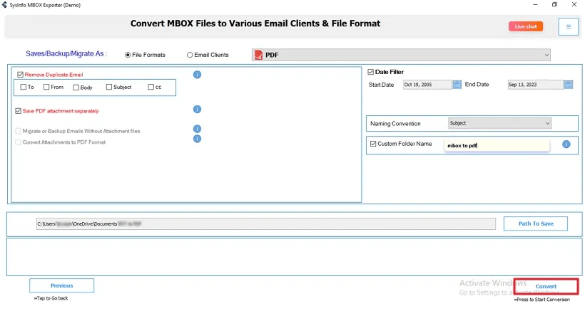 SysInfo MBOX Converter Tool Screenshot