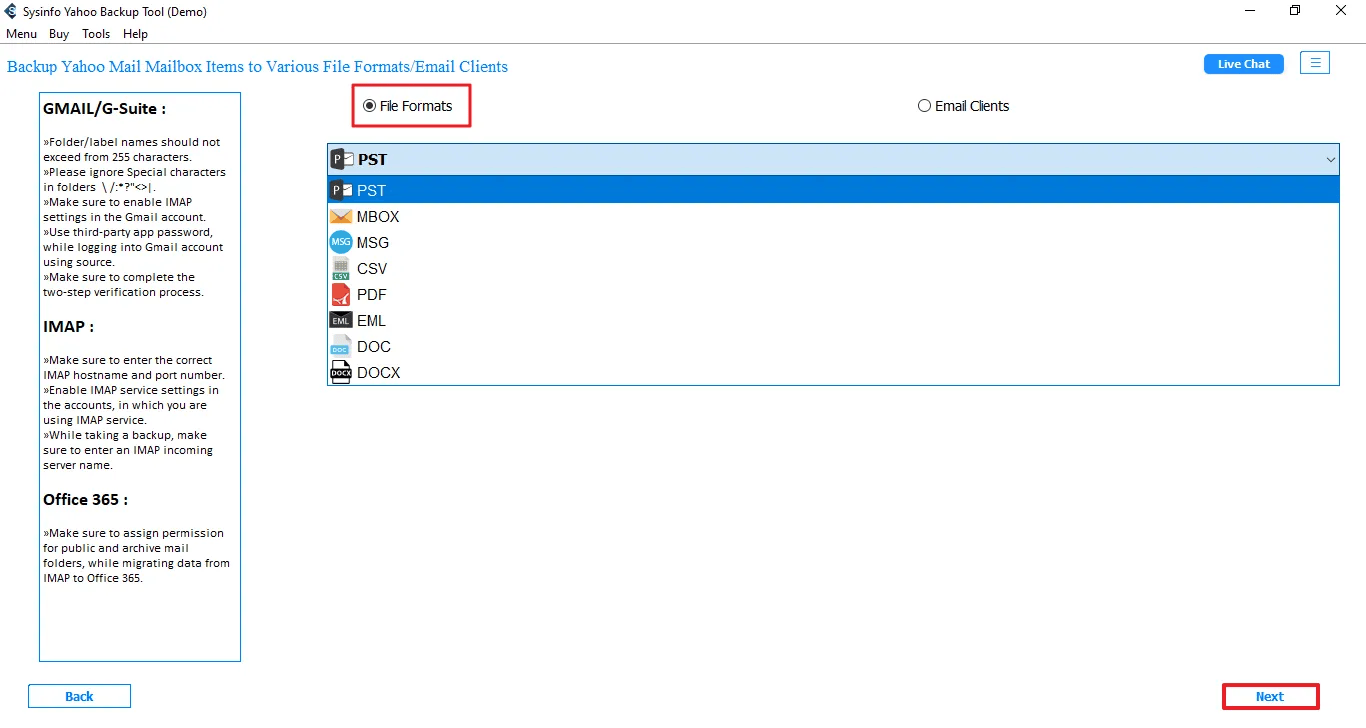SysInfo Yahoo Backup Tool Screenshot