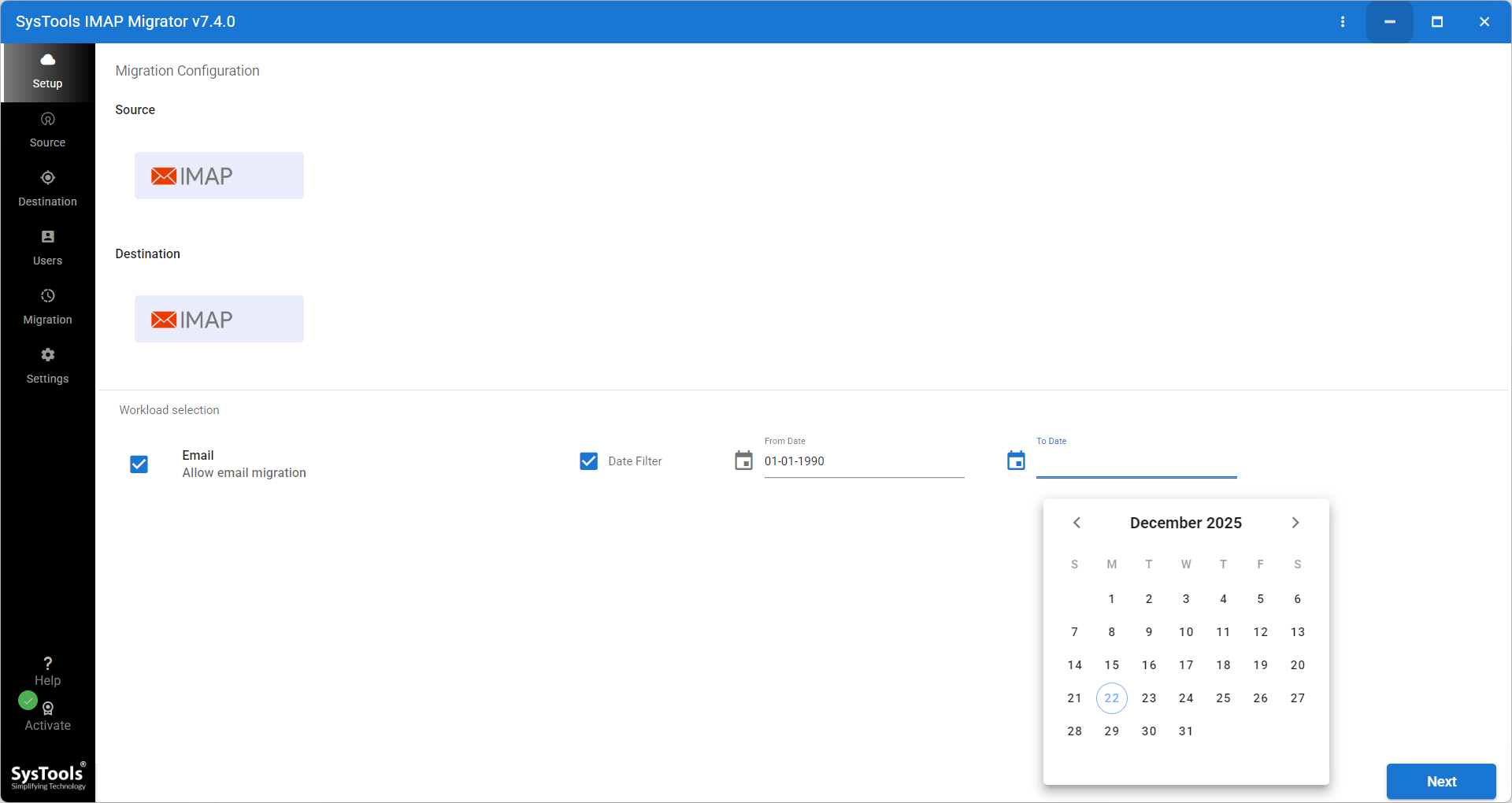 SysTools IMAP Migration Tool Screenshot