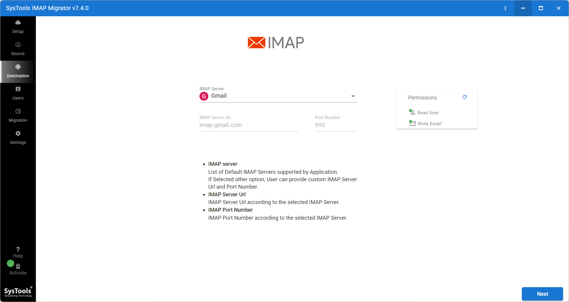 SysTools IMAP Migration Tool Screenshot