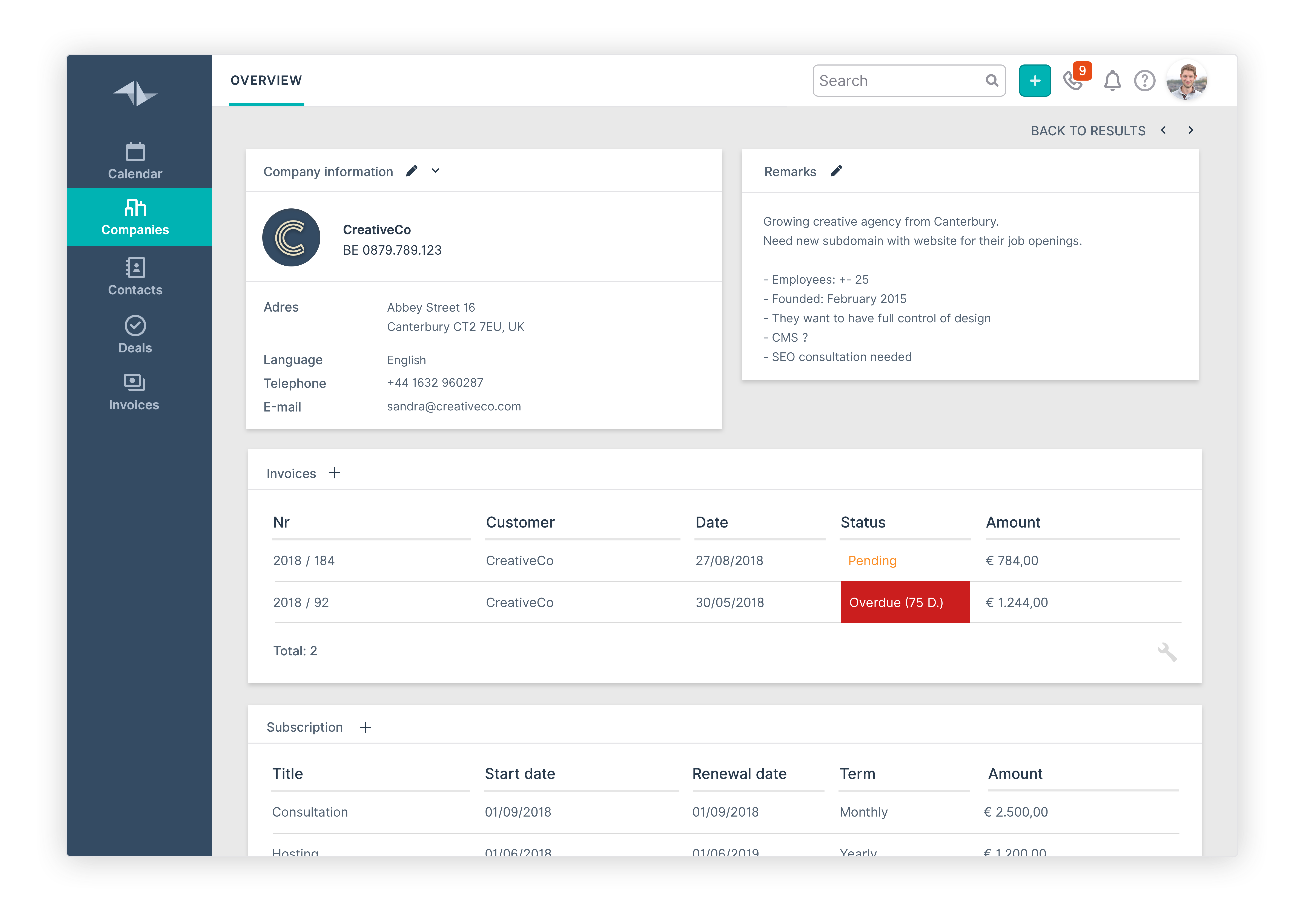 Teamleader Screenshot